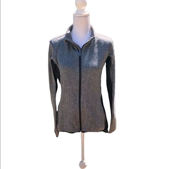 ANDREW MARC NEW YORK Black & White Herringbone Athletic Zip Up Jacket Size Small - Picture 1 of 10